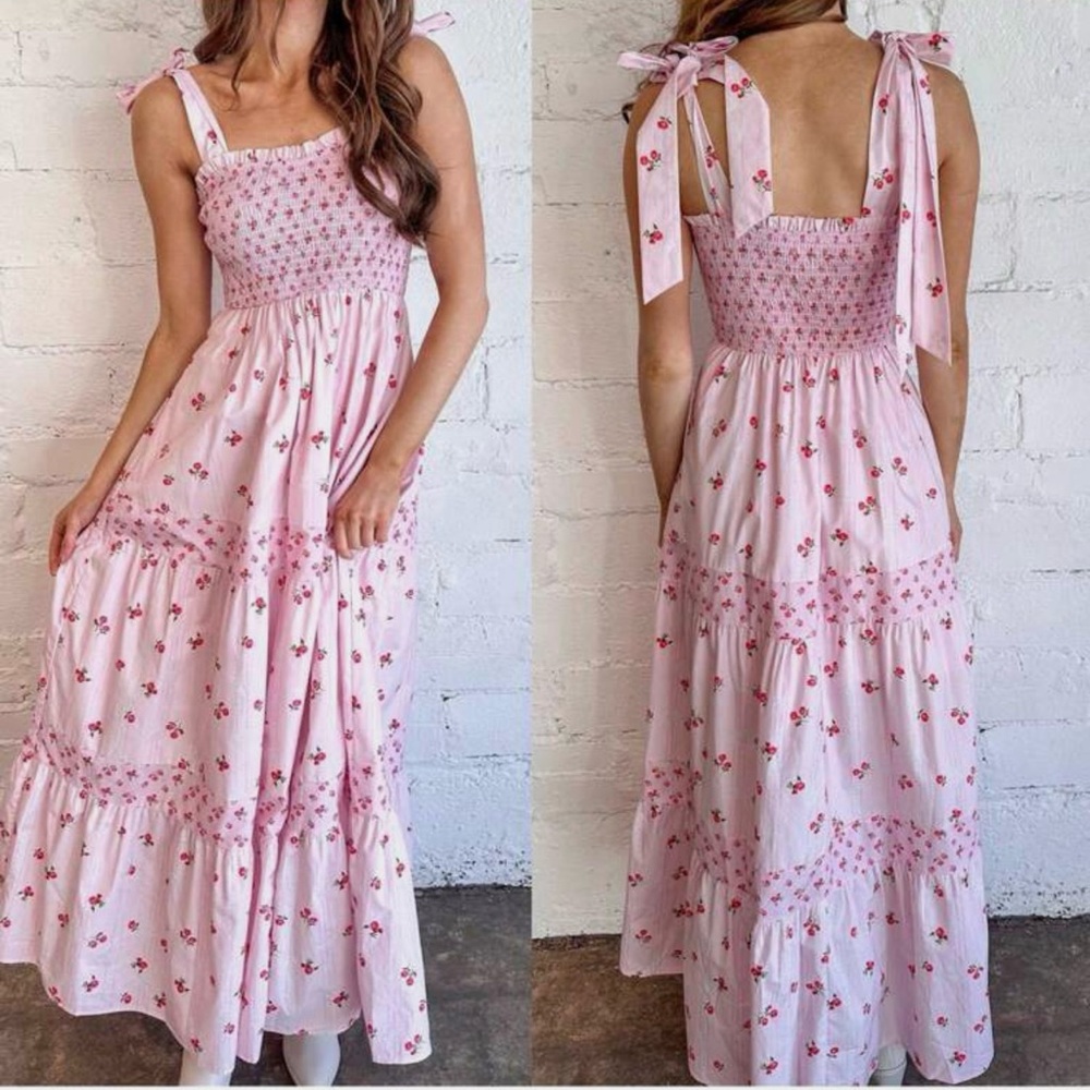 Pink Floral Sleeveless Maxi Dress